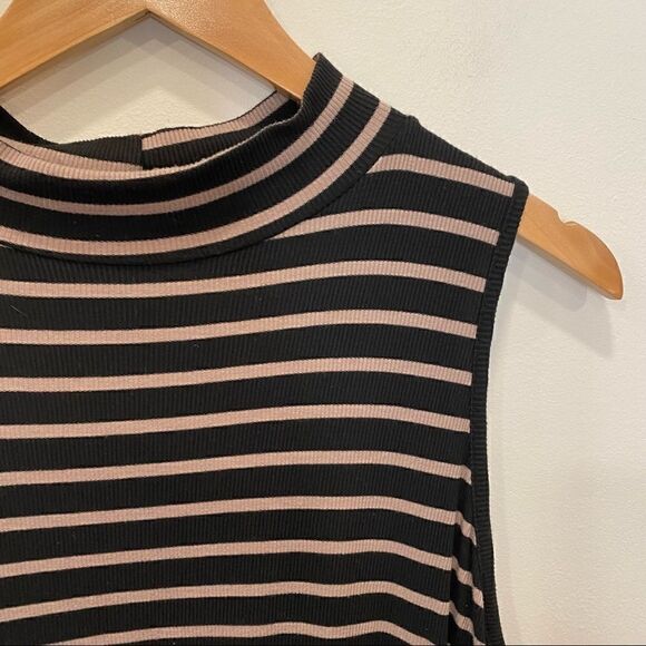Signature studio black/tan striped sleeveless ribbed tunic top size XL - Picture 3 of 6
